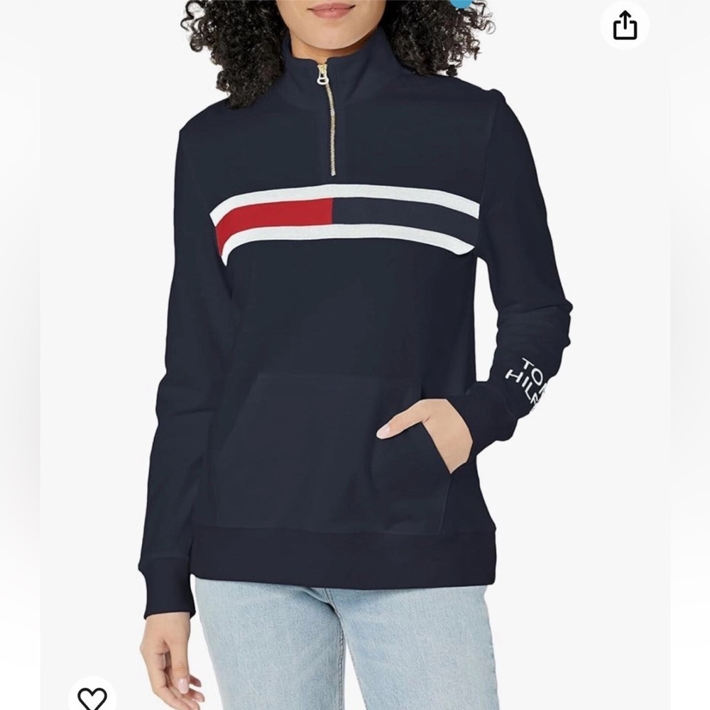 NWT Tommy Hilfiger Women's Navy Logo Sweatshirt Tommy Hilfiger Zip Pockets 2X